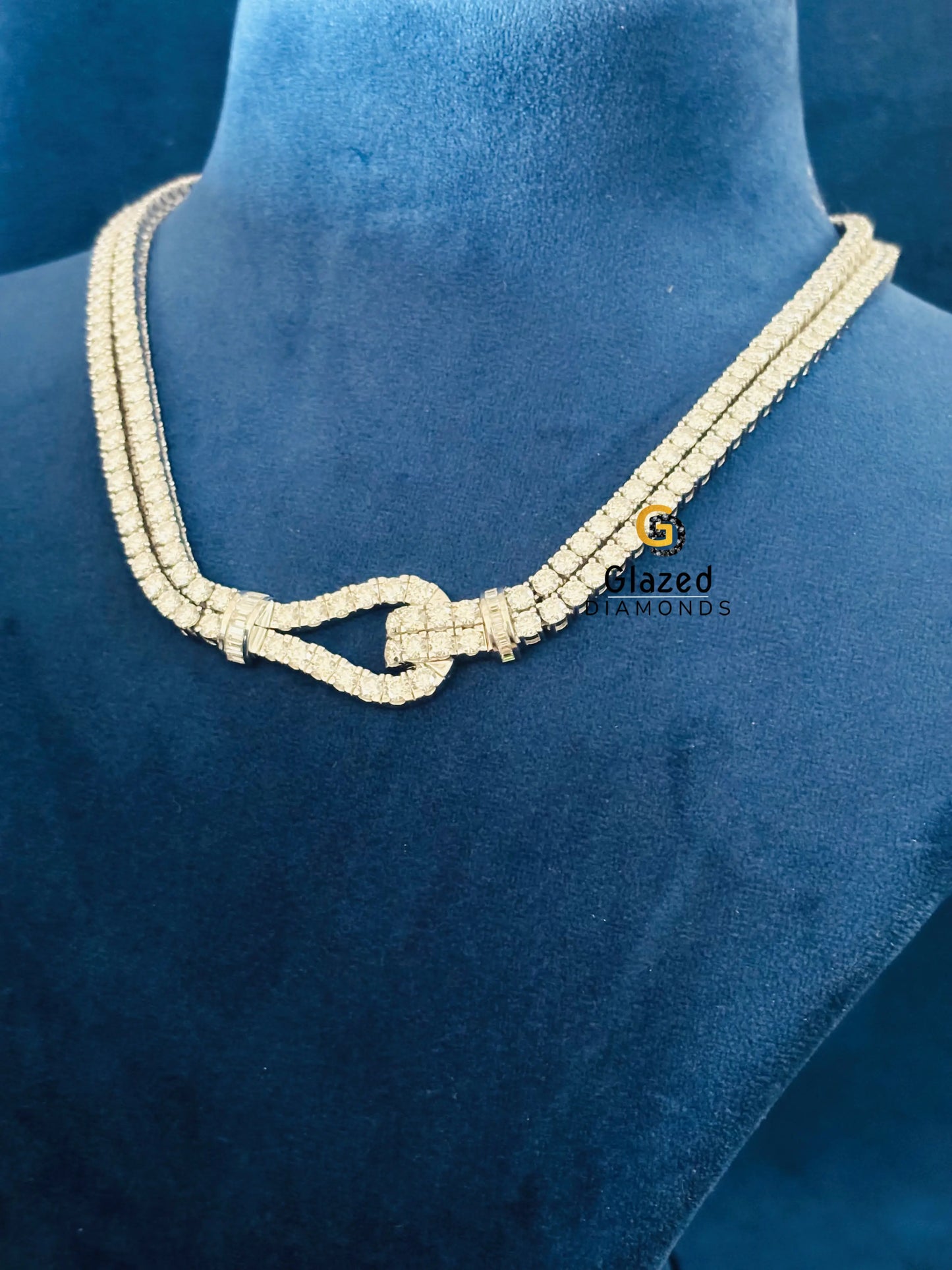 925 Silver Double Row Round Moissanite Tennis Necklace For Women