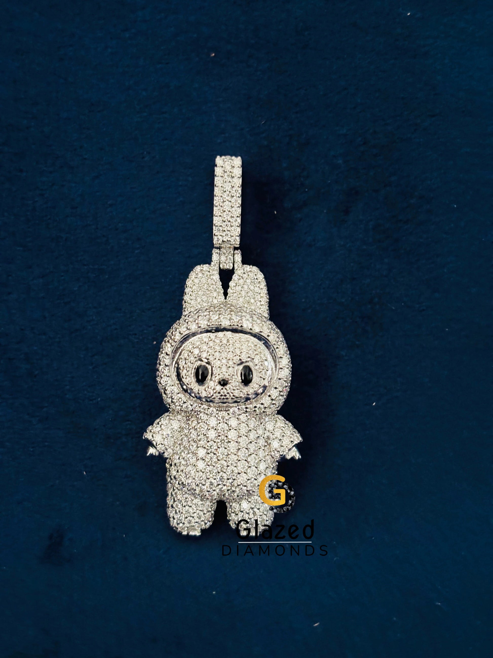 925 Silver Fully Iced Out Moissanite Labubu Pendant