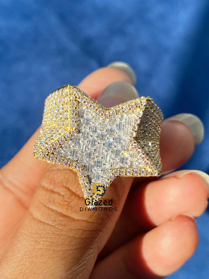 925 Silver Hip Hop Moissanite Round_ Baguette Ring