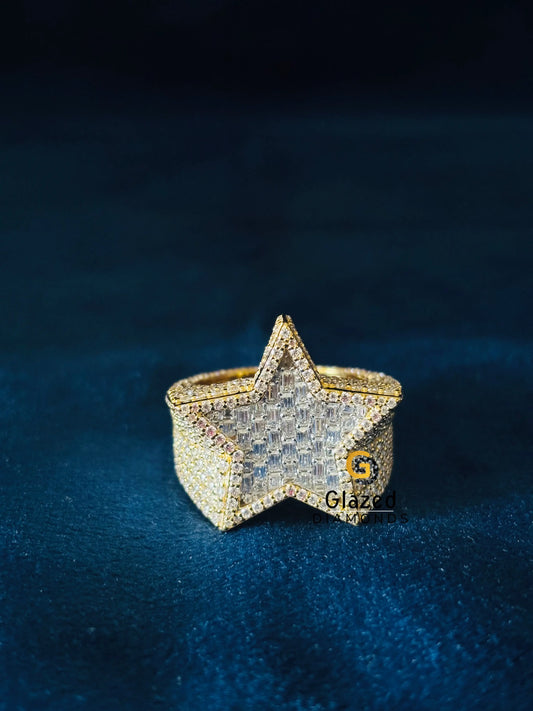 925 Silver Iced Out Moissanite Baguette _Round Ring