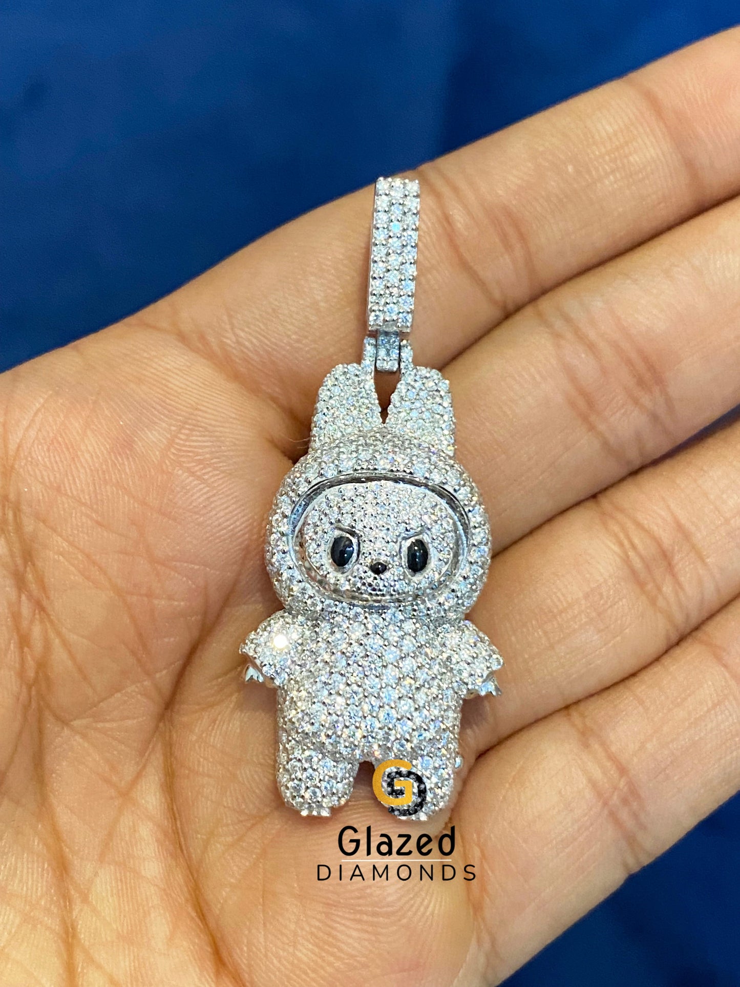 925 Silver Iced Out Moissanite Labubu Pendants