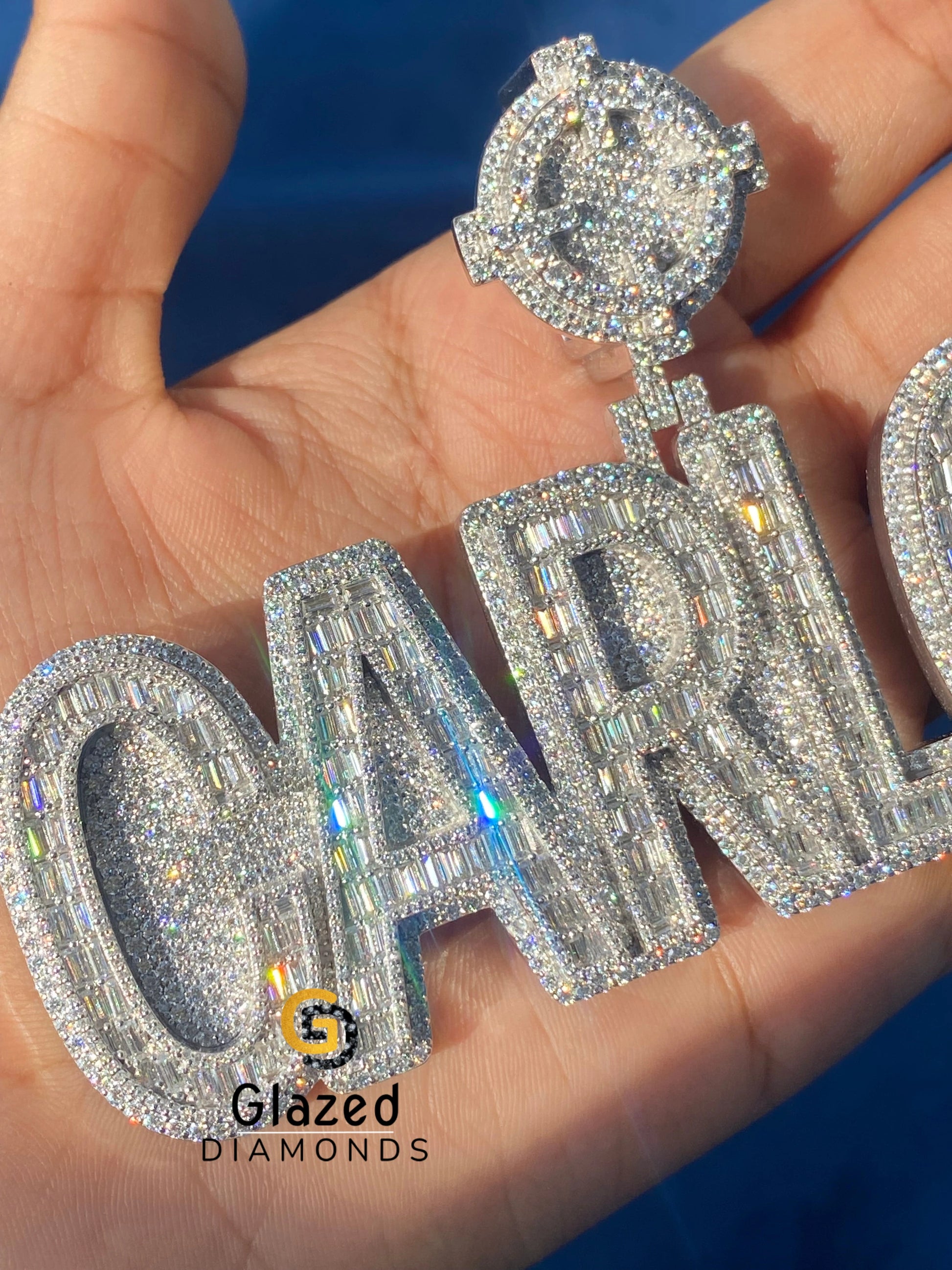 925 Silver Initial Latter Diamond Rapper Pendant For Men