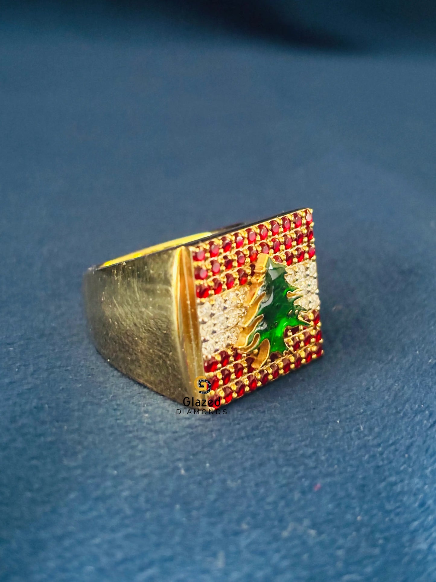925 Silver Lebanon Flag Moissanite Ring For Men