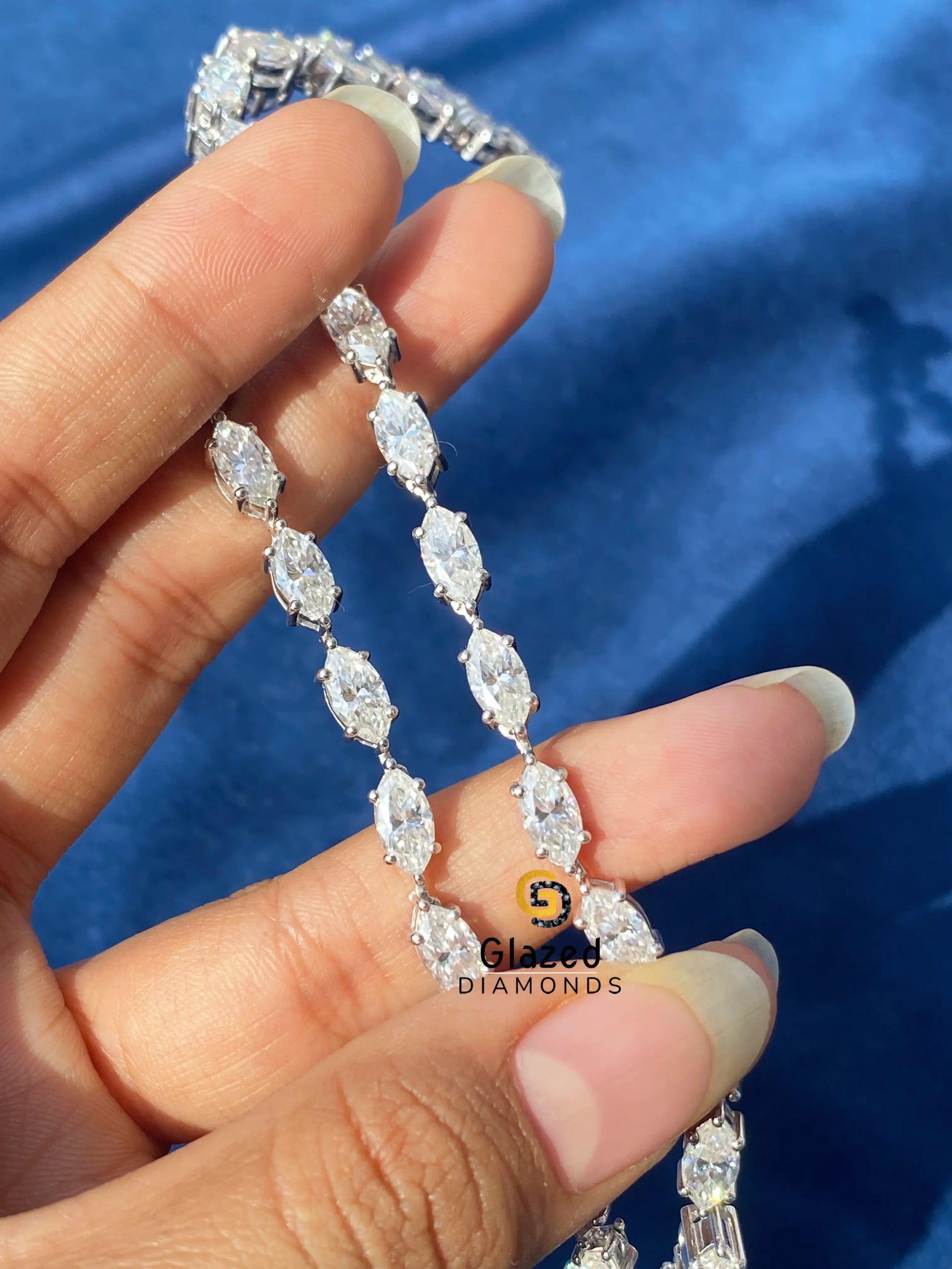 925 Silver Marquise Moissanite Tennis Chain For Unisex