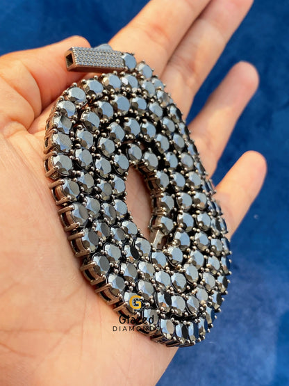 925 Silver Moissanite Black Diamond Tennis Chain