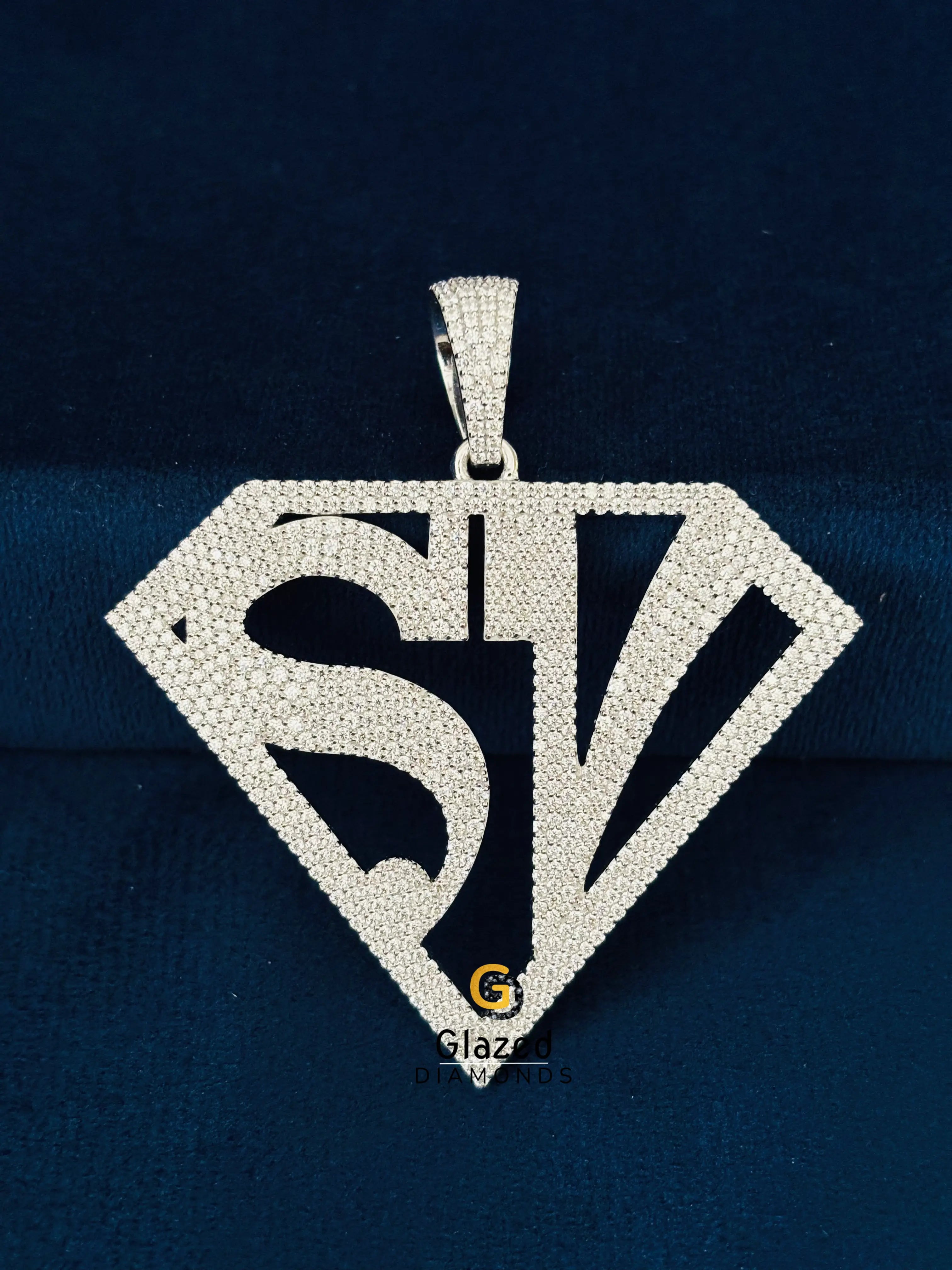 925 Silver Moissanite Custom Name SV Pendant