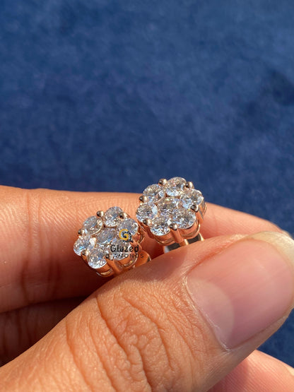 925 Silver Moissanite Floral Cluster Stud Earrings