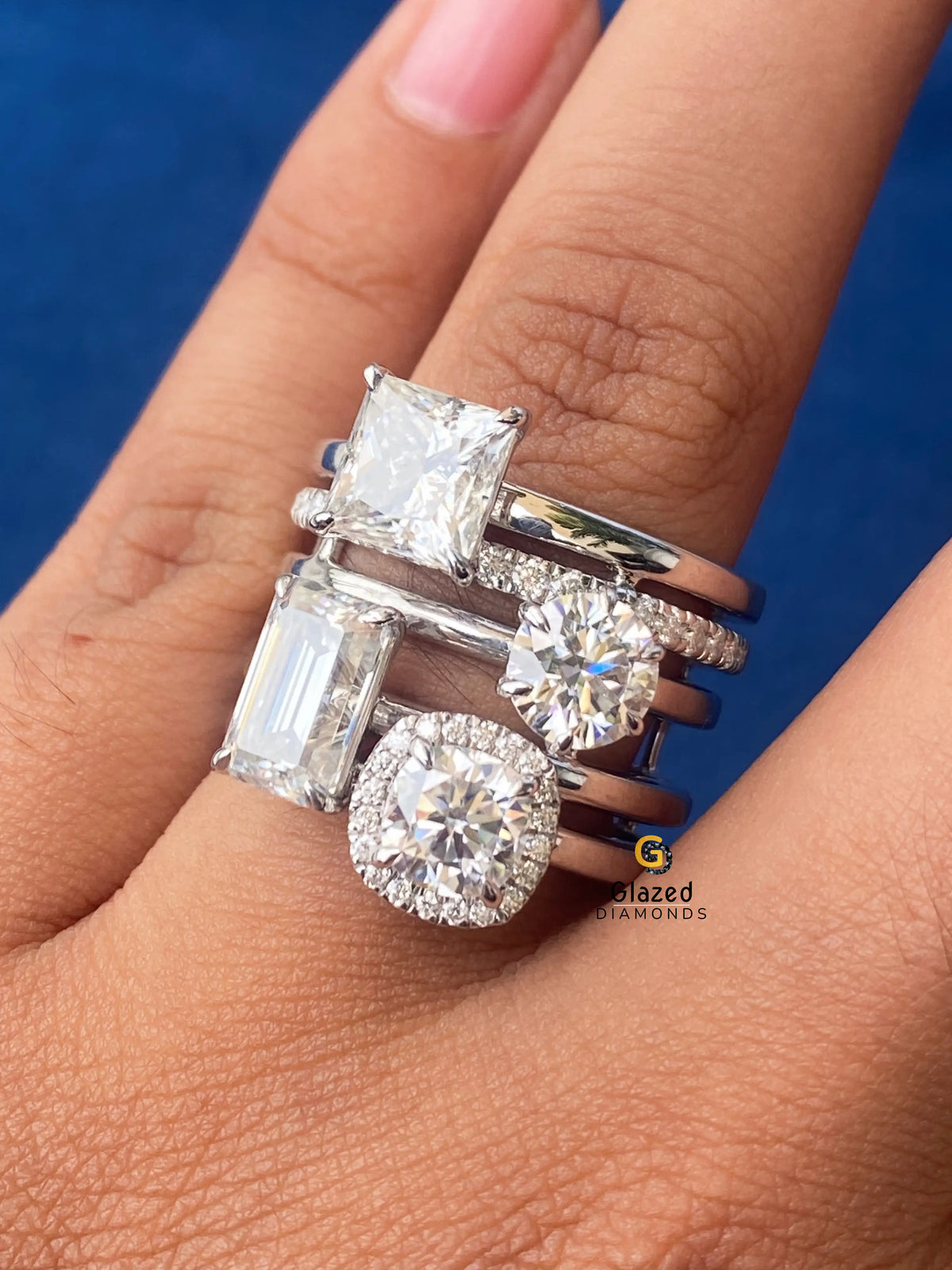 925 Silver Moissanite Halo With Eternity Multi Design Ring