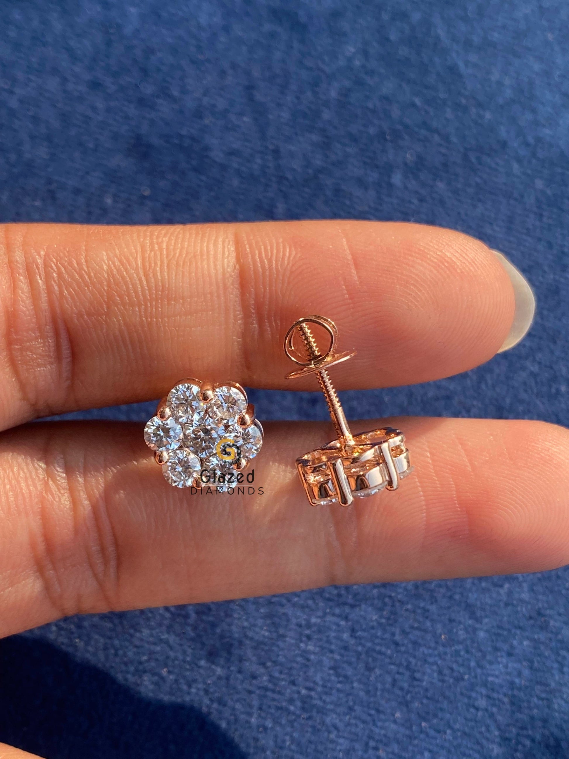 925 Silver Rose Gold Plated Floral Cluster Stud Earring