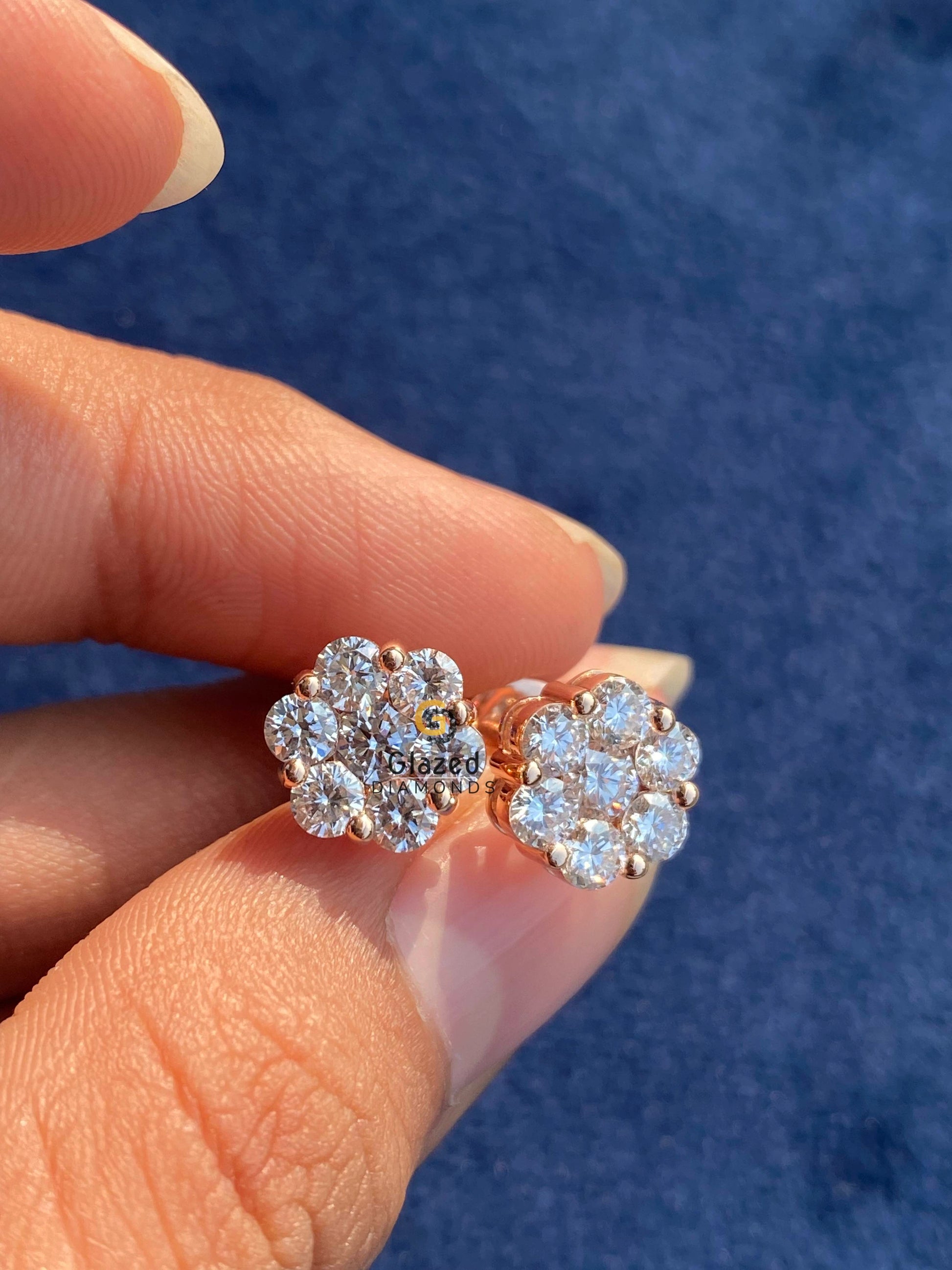 925 Silver Rose Gold Plated Floral Cluster Stud Earrings