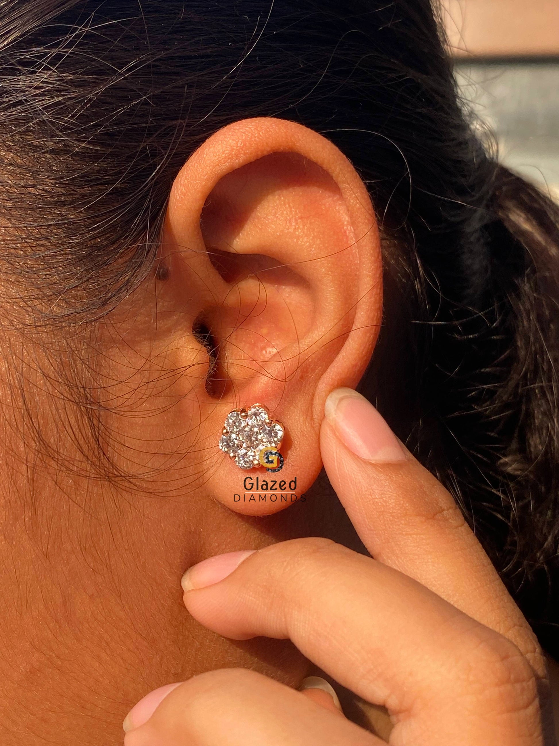 925 Silver Rose Gold Plated Floral Cluster Stud EarringsForHer