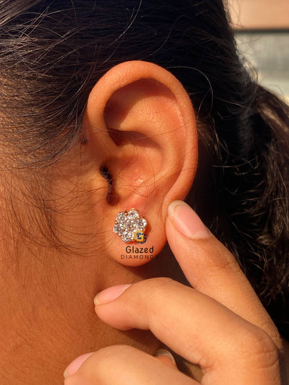 925 Silver Rose Gold Plated Floral Cluster Stud EarringsForHer