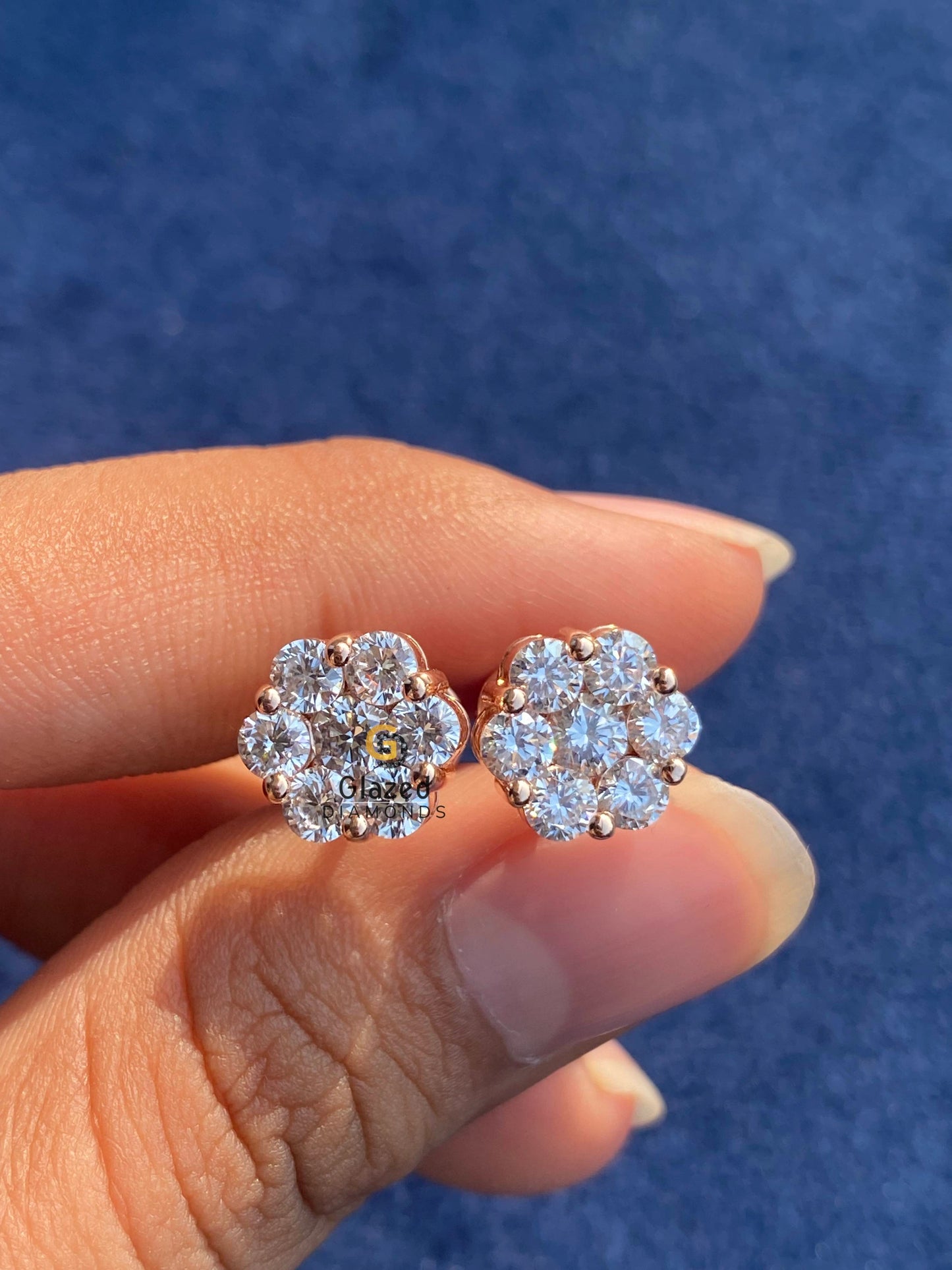 925 Silver Rose Gold Plated Moissanite Floral Cluster Stud Earrings