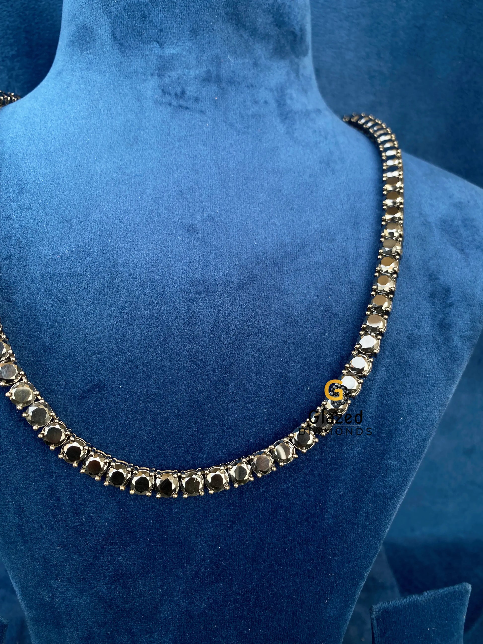 925 Silver Round Cut Black Diamond Tennis Chain