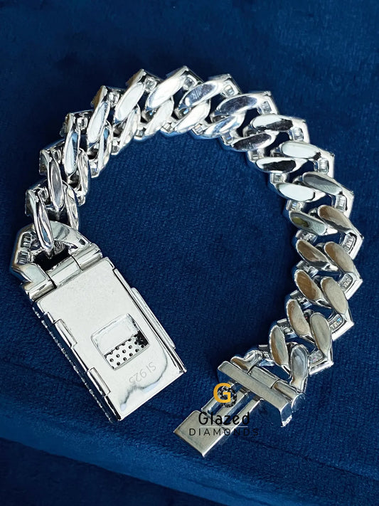 925 Silver Round Moissanite Cuban Link Hip Hop Bracelet