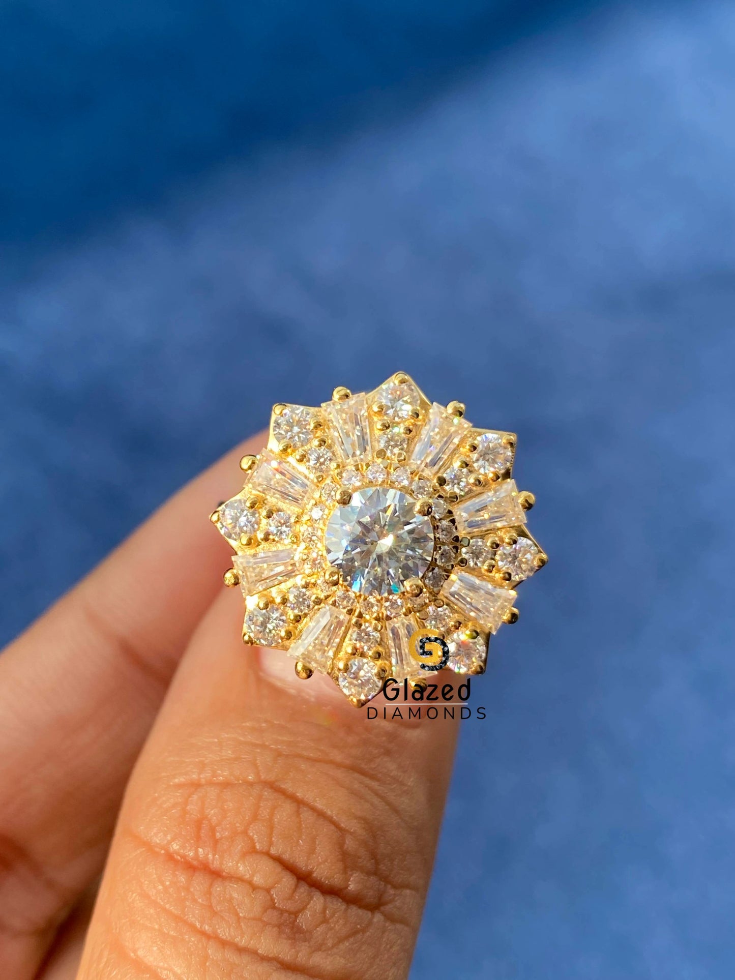 925 Silver Round Moissanite Flower Shape Ring