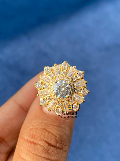 925 Silver Round Moissanite Flower Shape Ring