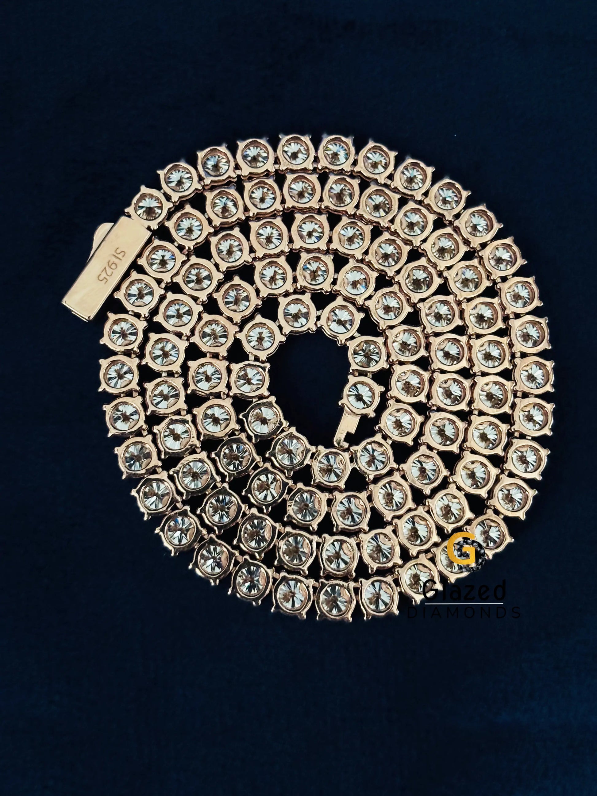 925 Silver Round Moissanite Tennis Bust Down Chain For Women