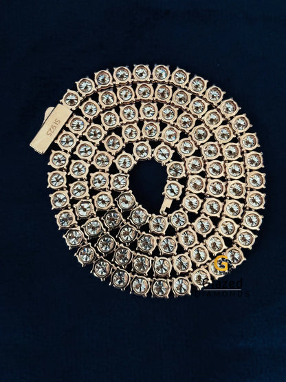 925 Silver Round Moissanite Tennis Bust Down Chain For Women