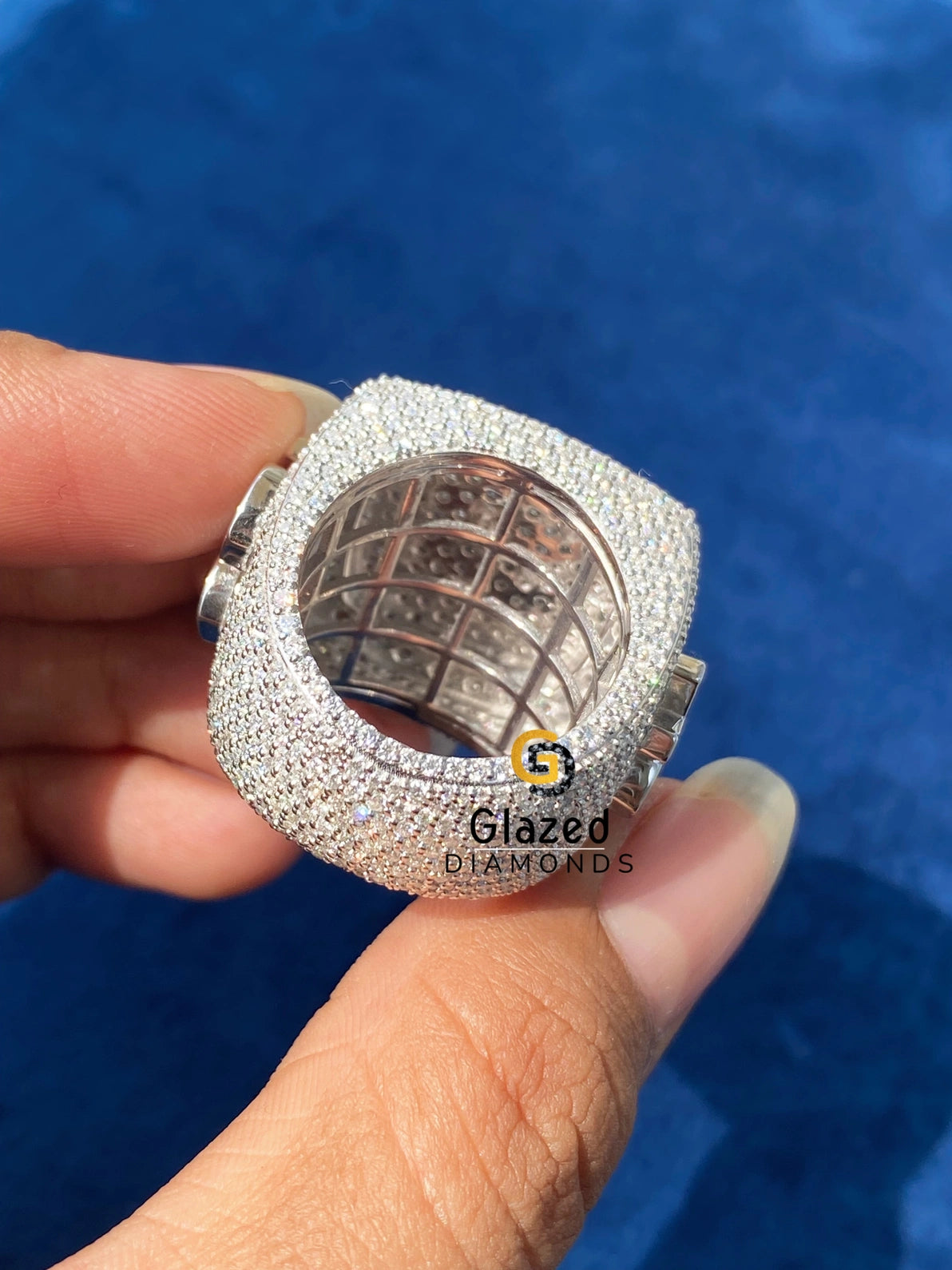 925 Silver Round VVs Moissanite Diamond Studded Hip Hop Ring