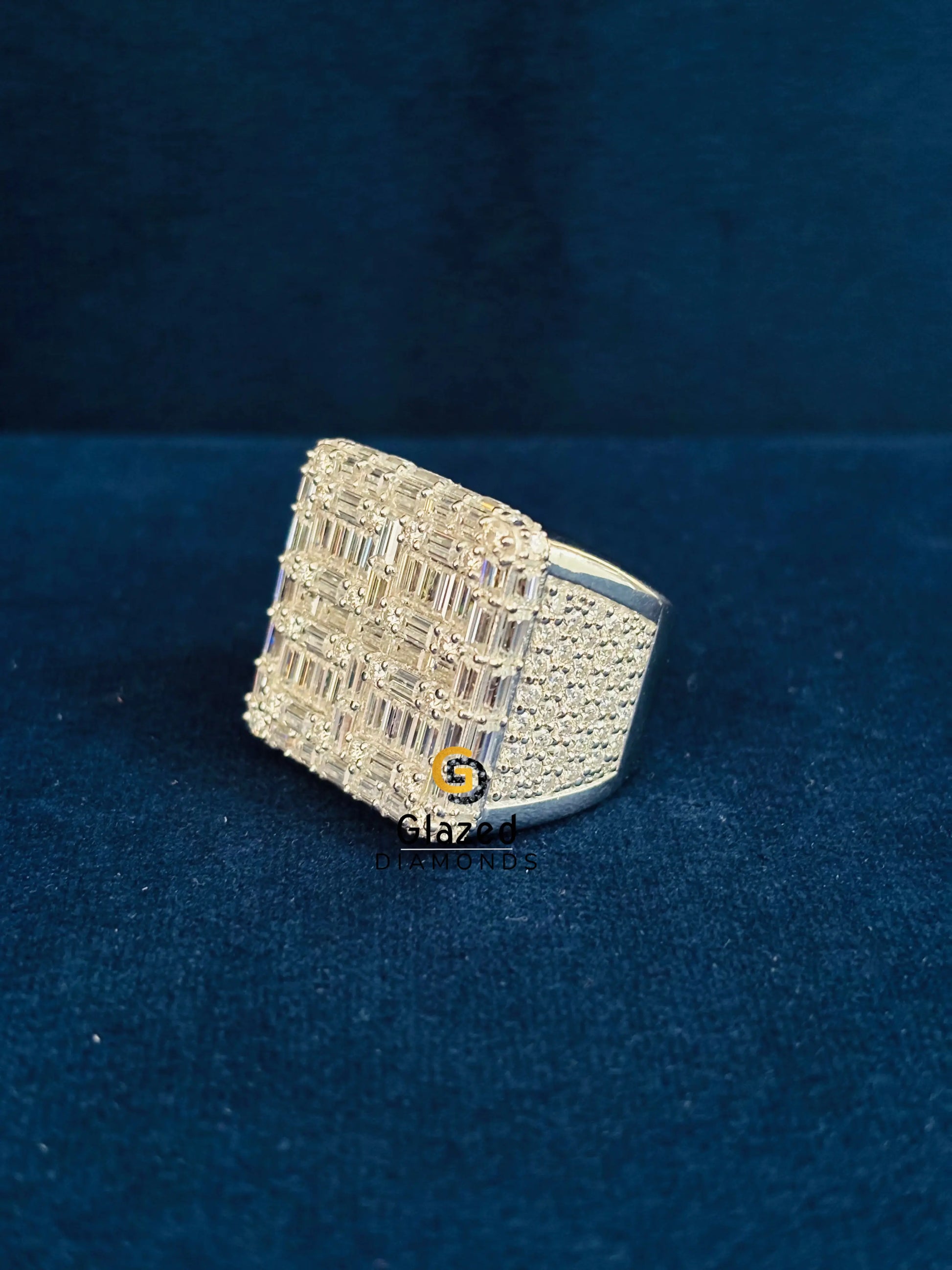 925 Silver Round_ Baguette Moissanite Hip Hop Ring