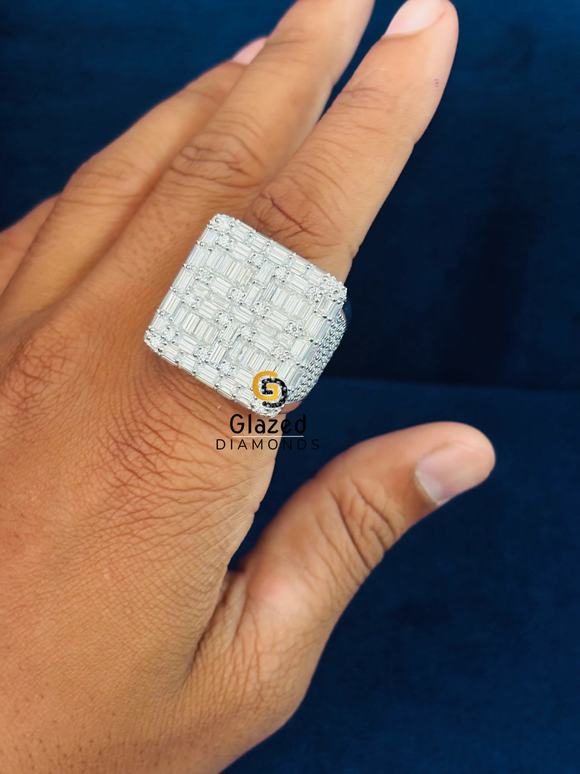 925 Silver Round_ Baguette Moissanite Ring For Men