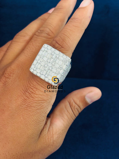925 Silver Round_ Baguette Moissanite Ring For Men