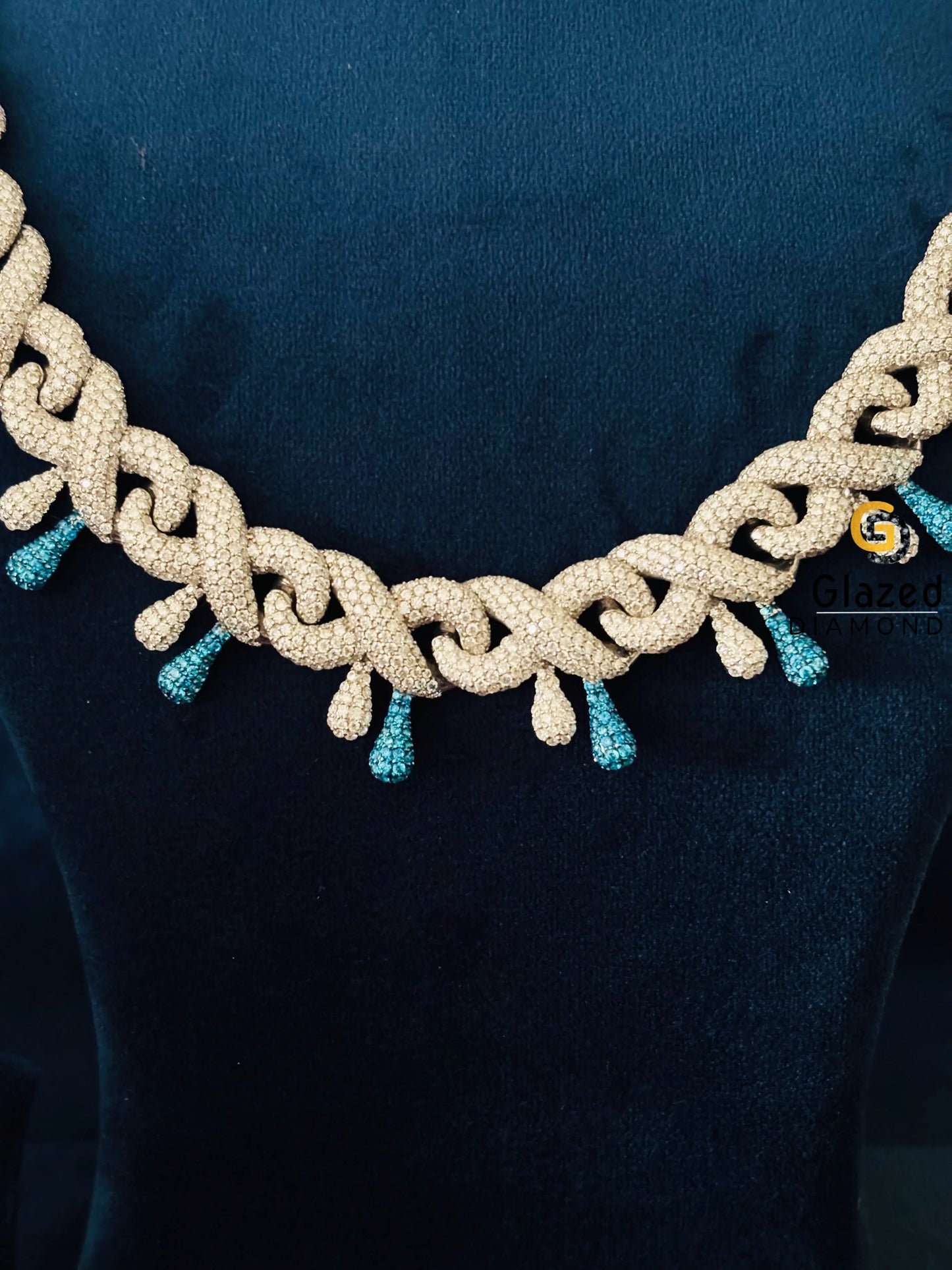 925 Silver Sky Blue_ White Moissanite Bust Down Chain
