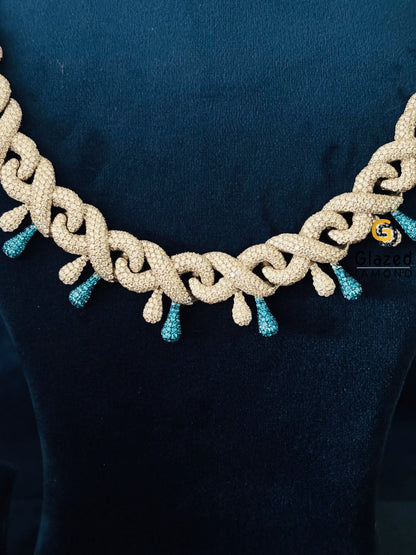 925 Silver Sky Blue_ White Moissanite Bust Down Chain
