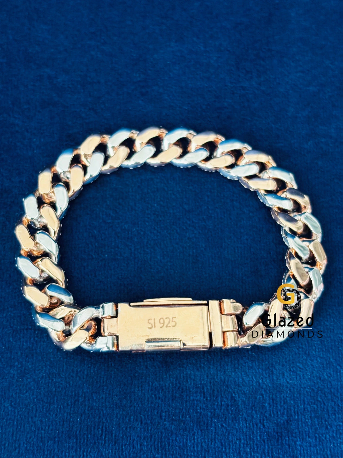 925 Silver Two Tone 12MM Round Moissanite Hip Hop Bracelet