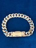 925 Silver Two Tone 12MM Round Moissanite Hip Hop Bracelet