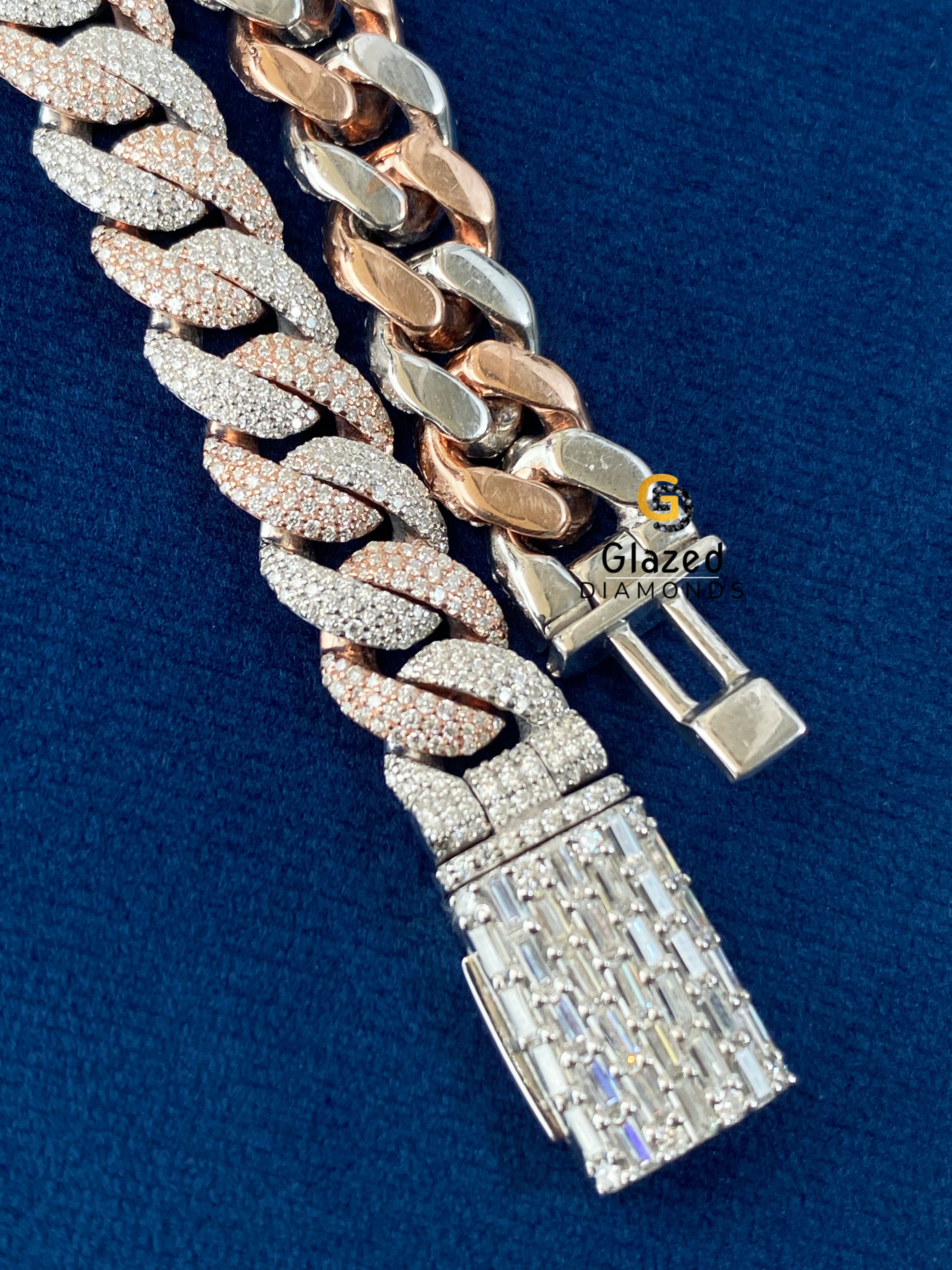925 Silver Two Tone Round_Baguette Moissanite Hip Hop Bracelet