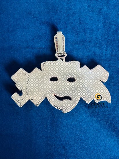925 Silver Two Tone Studded Crying Face Moissanite Hip Hop Pendant For Men