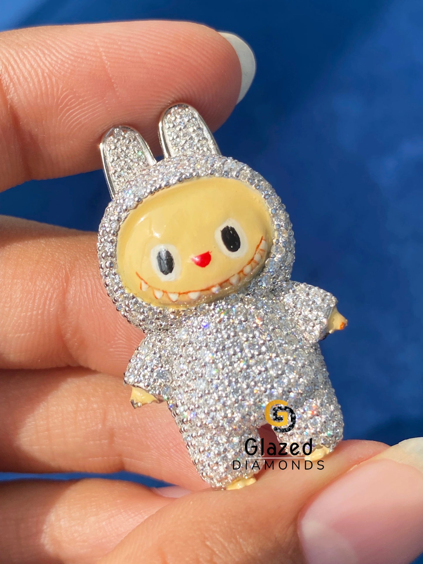 925 Silver VVS Moissanite Diamond Studded Labubu Pendant