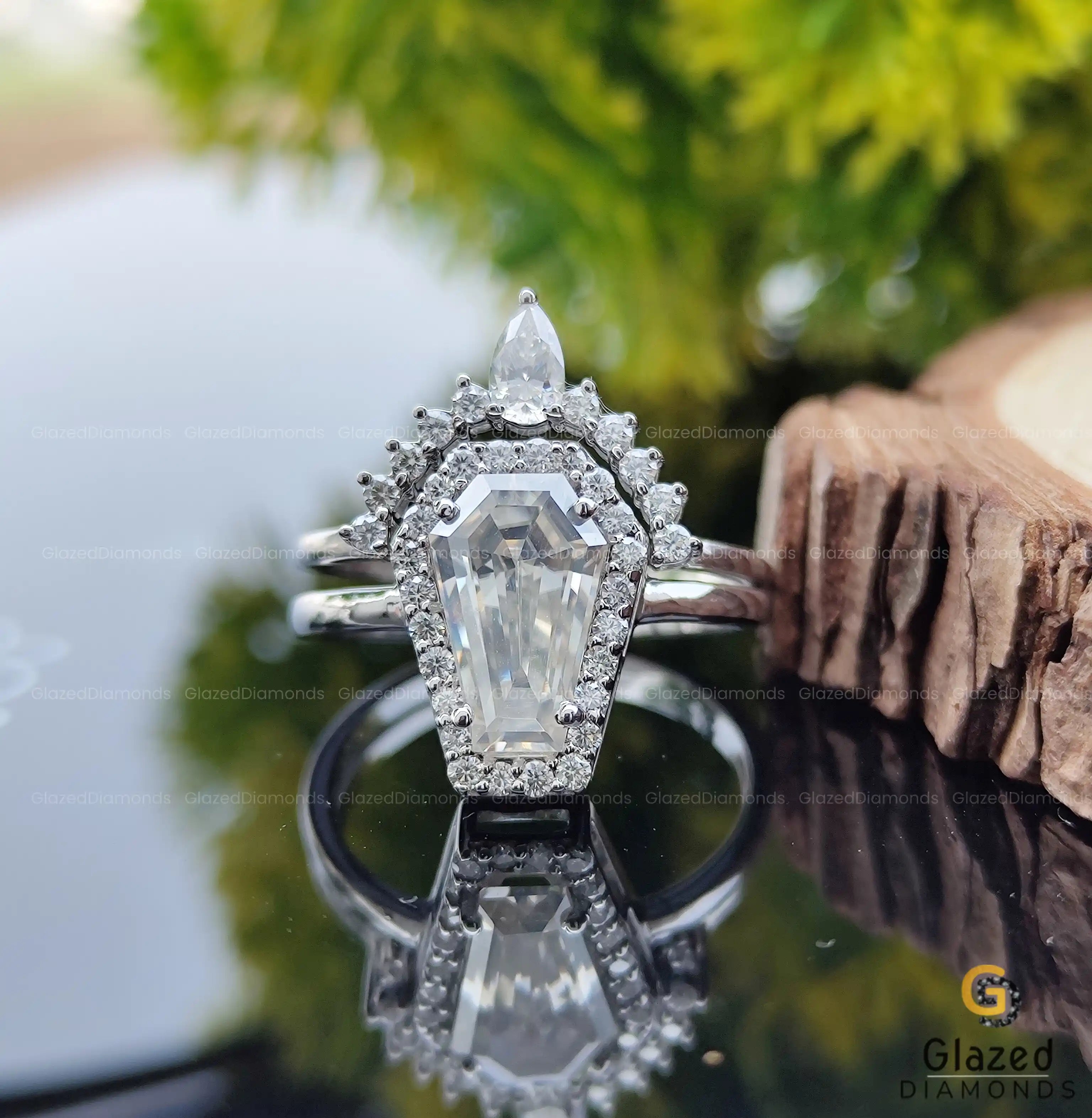 925 Sterling Silve Coffin Cut Moissanite Rings Set