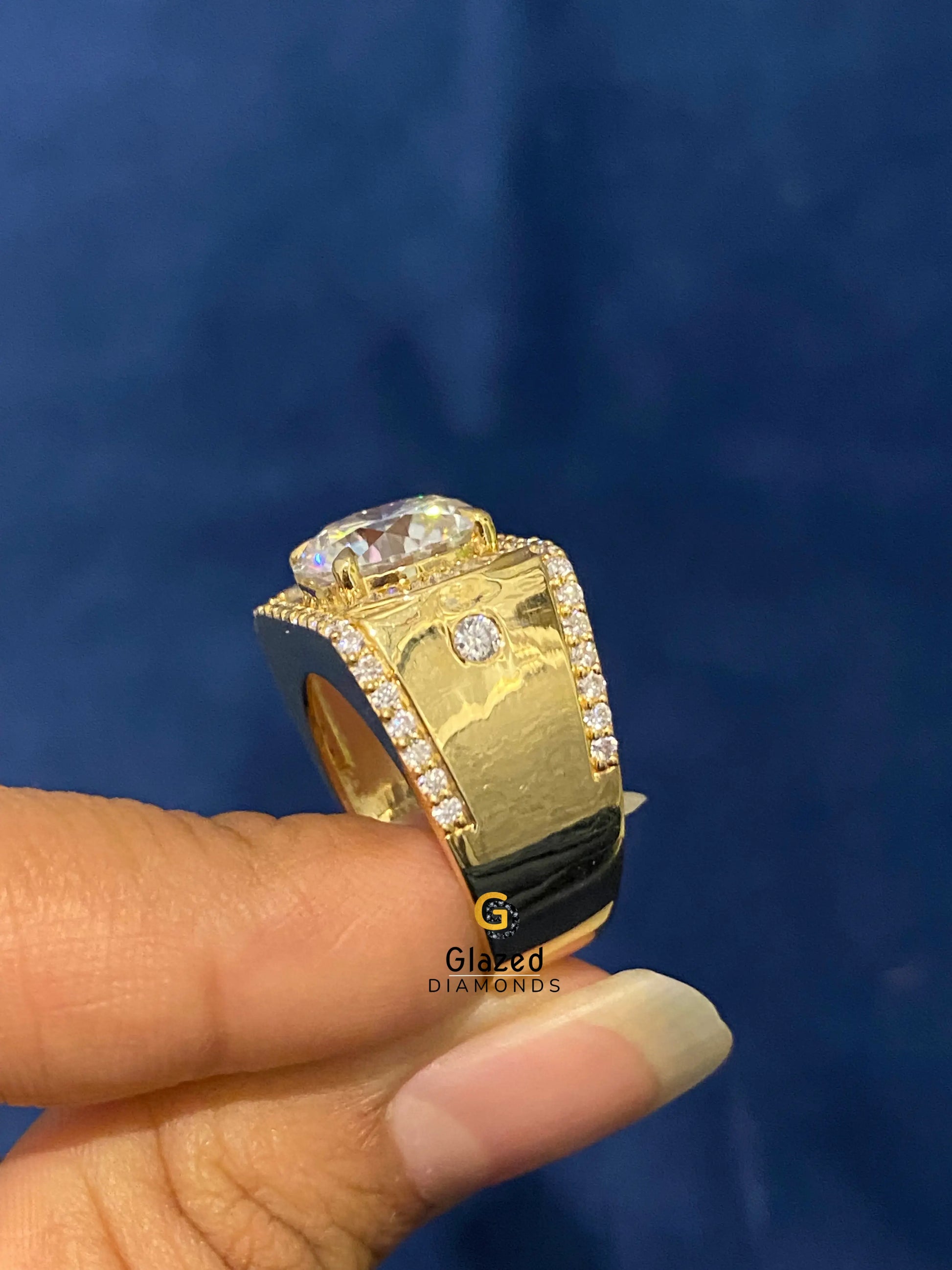 925 Sterling Silver 5CT Round_ Tapper Baguette Moissanite Iced Out Ring For Men