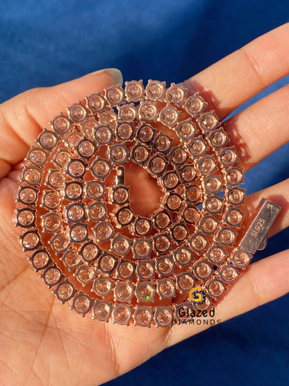 925 Sterling Silver 6MM Rose Gold Plated Moissanite Chain For Men