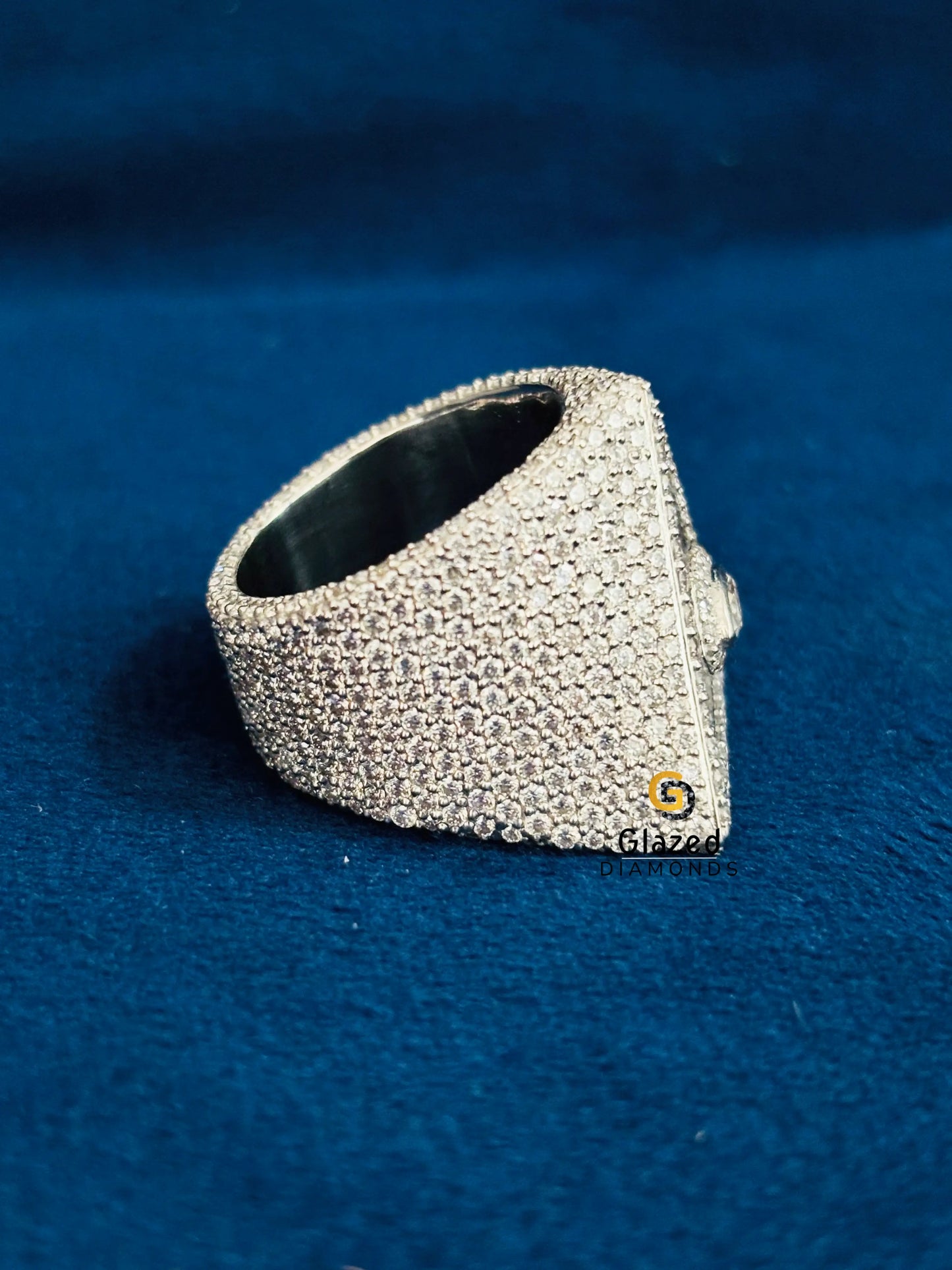 925 Sterling Silver Baguette_ Round Moissanite Illuminati Triangle Bust Down Ring