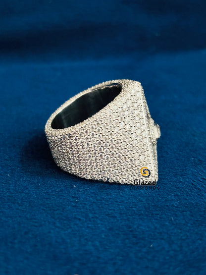 925 Sterling Silver Baguette_ Round Moissanite Illuminati Triangle Bust Down Ring