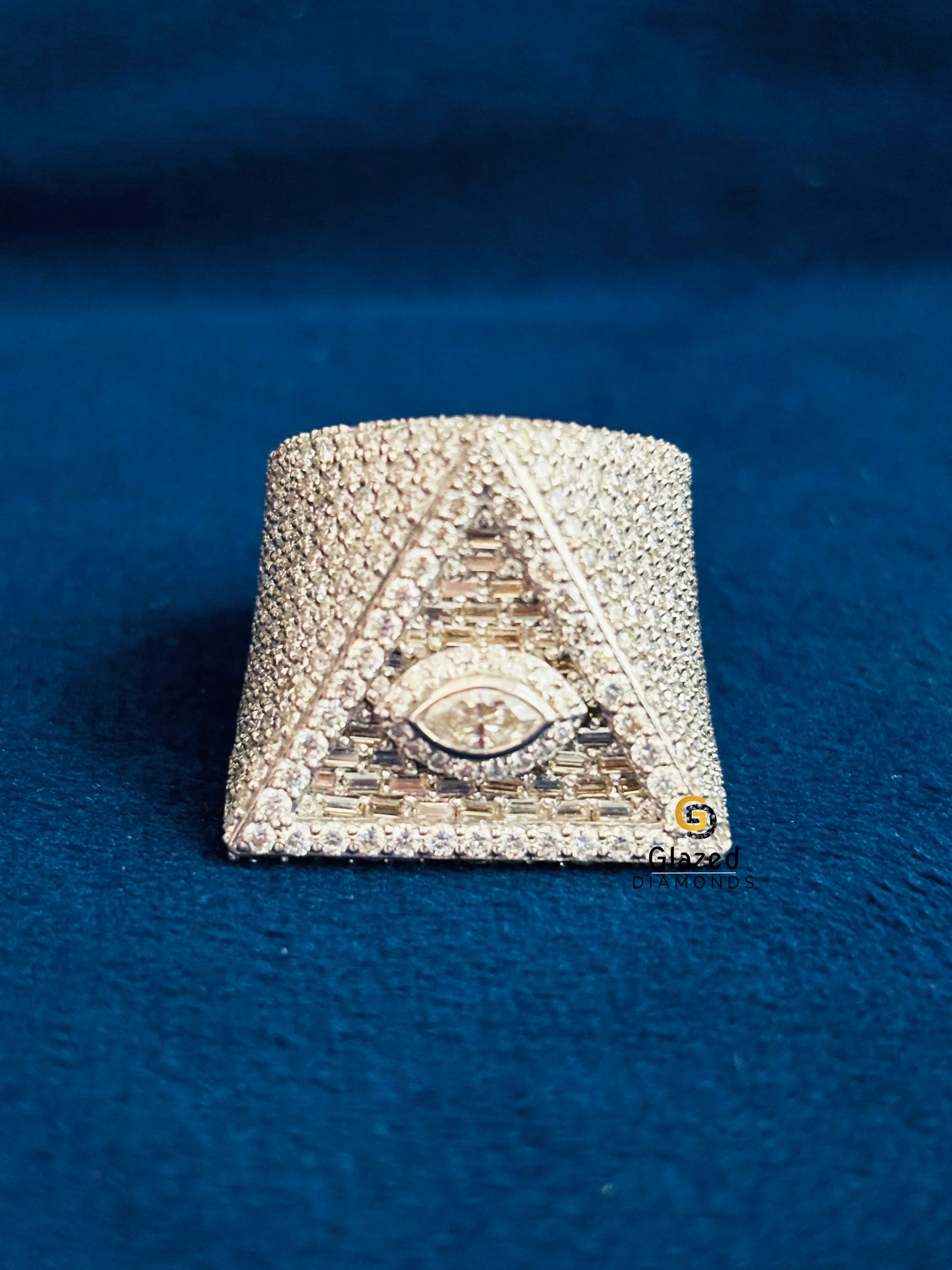 925 Sterling Silver Baguette_ Round Moissanite Illuminati Triangle Iced Out Ring