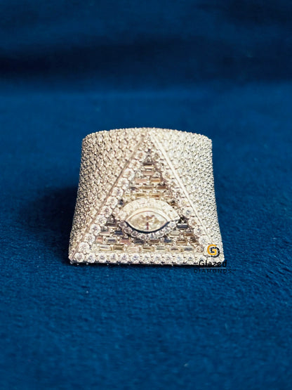 925 Sterling Silver Baguette_ Round Moissanite Illuminati Triangle Iced Out Ring