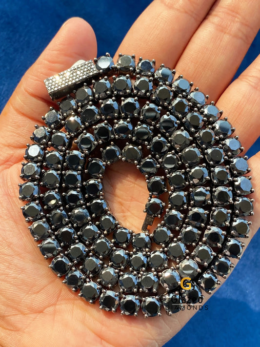 925 Sterling Silver Black Round Cut Moissanite Tennis Chain