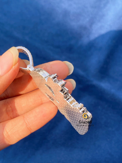 925 Sterling Silver Custom Head Skull Moissanite Pendant