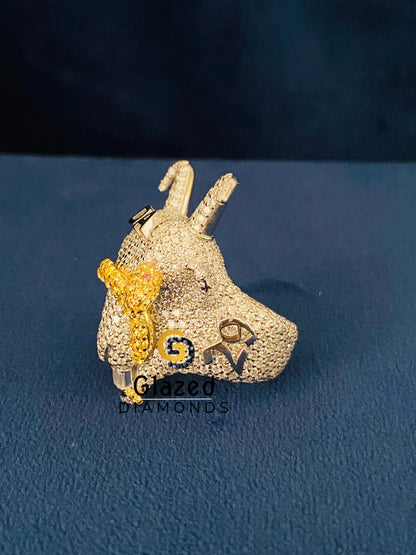 925 Sterling Silver Moissanite Goat Face Ring 