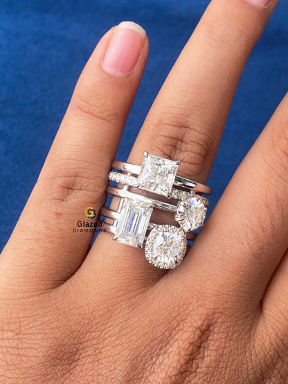 925 Sterling Silver Moissanite Halo With Eternity Multi Design Ring