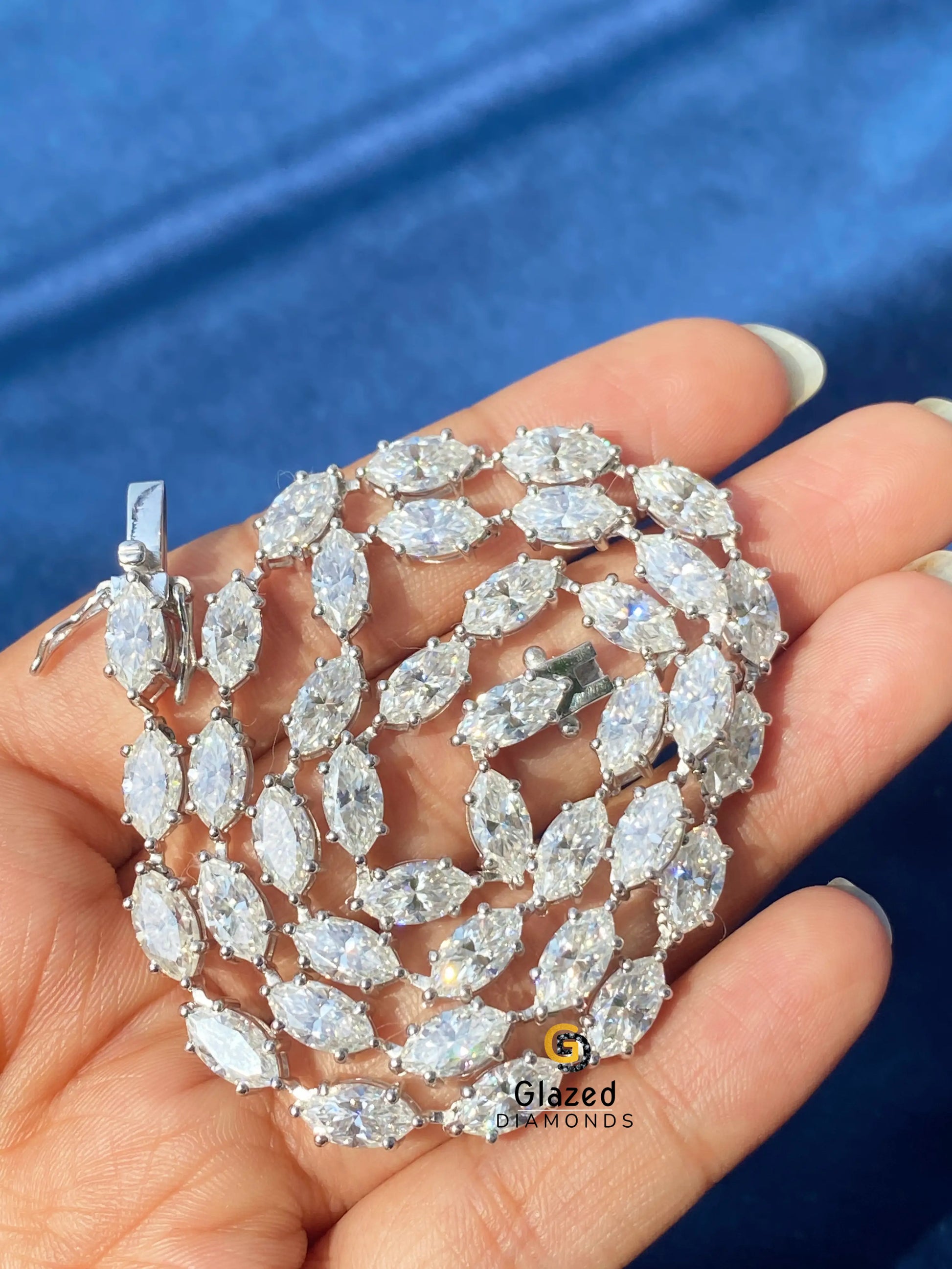 925 Sterling Silver Moissanite Marquise Cut Hip Hop Chain For Men
