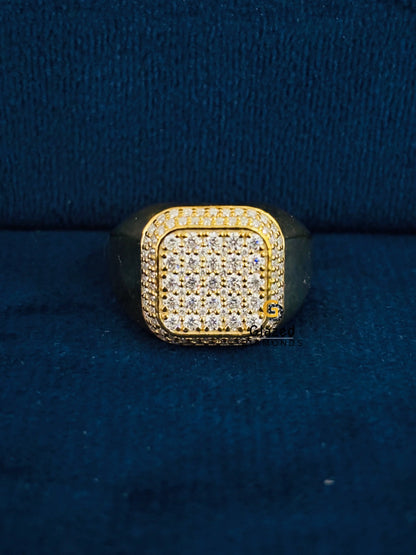 925 Sterling Silver Moissanite Studded Signet Iced Out Wedding Ring For Men