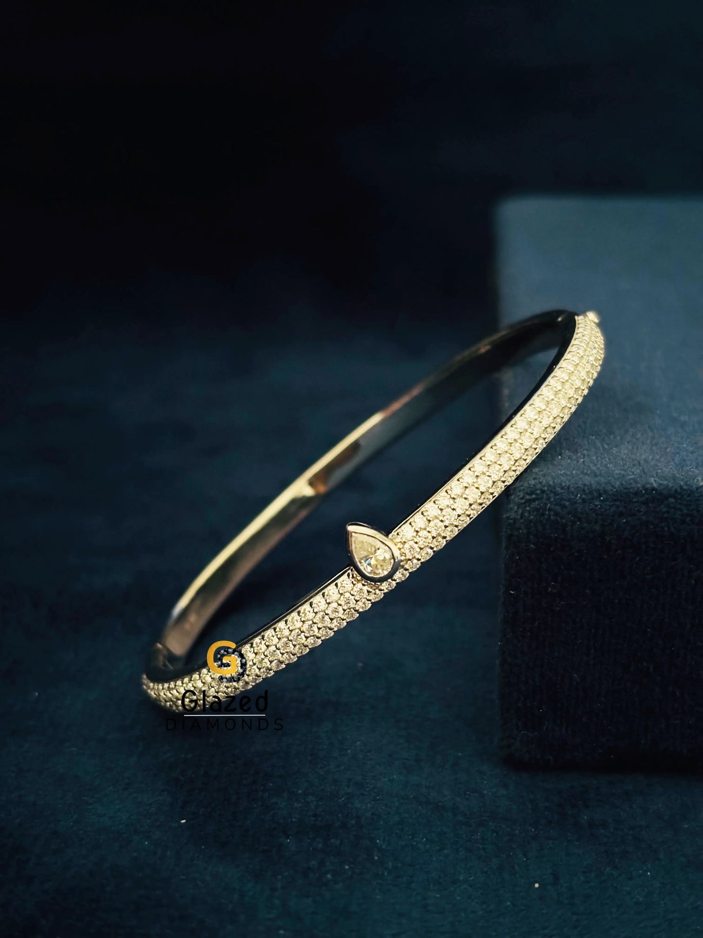 925 Sterling Silver Pear Cut Moissanite Pave Bangle Bracelet