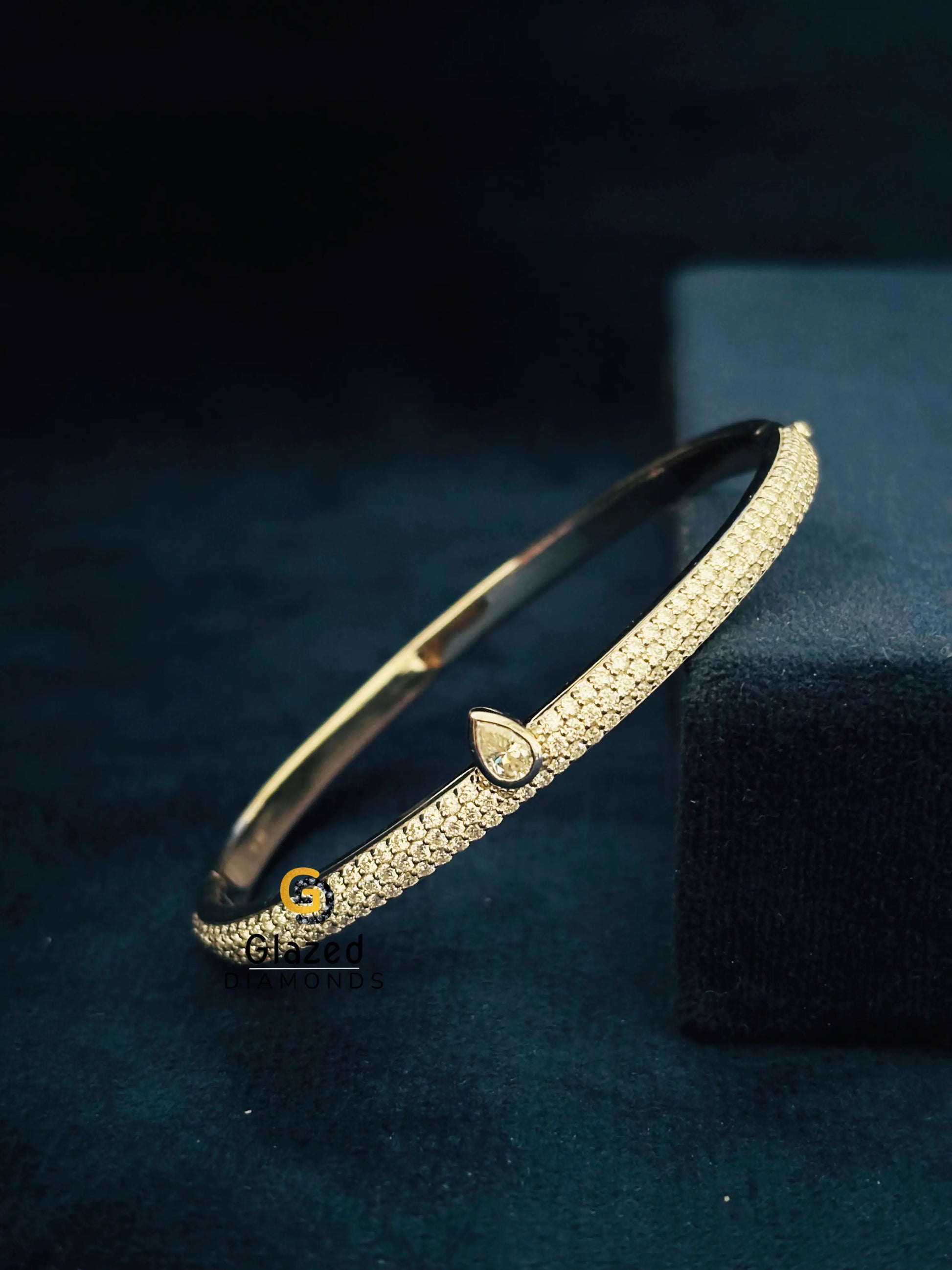 925 Sterling Silver Pear Cut Moissanite Pave Bangle Bracelet