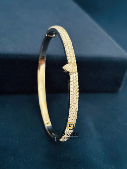925 Sterling Silver Pear Cut Pave Bangle Bracelet